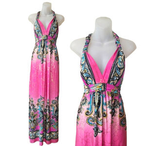 Rare Y2K Boho Metallic Halter Style Maxi